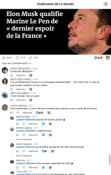 Publication Facebook tendue repérée par COOLlectif